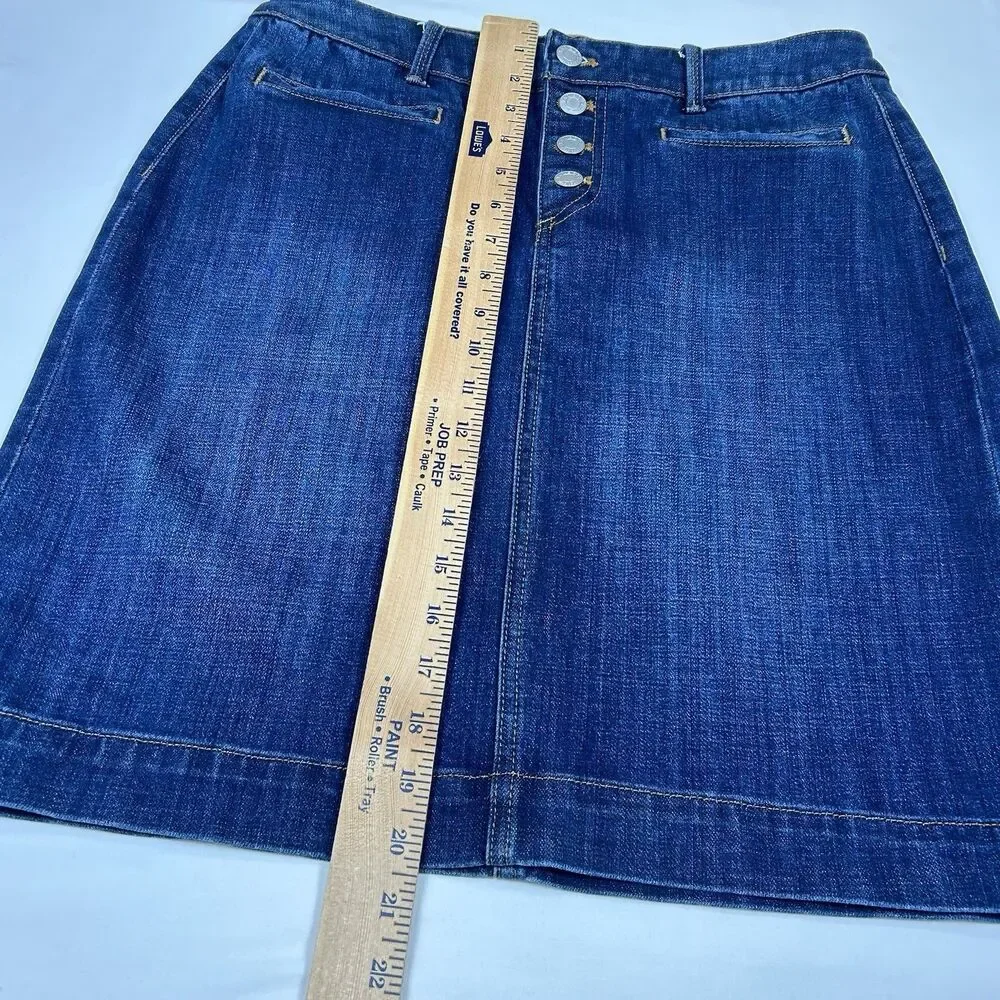 Talbots Dark Denim Jean Skirt Women's Size 8 Button Fly Dark Wash Casual Boho